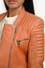 Balmain Orange Leather Biker Jacket Size 38