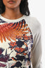 Hermès Cream/Orange Silk Cotton Blend Long Sleeve Graphic Top Size 34