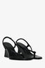 Paris Georgia Black Leather Silver Button 'Valentina' Sandal Wedge Size 40
