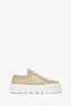 Prada Beige/White Canvas and Leather Triangle Platform Sneakers Size 36