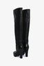 Pre-loved Chanel™ Black Leather Interlocking CC Over-the-Knee Block Heel Boots Size 38
