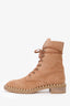 Stuart Weitzman Brown Suede with Faux Pearls Sondra Combat Boots Size 7