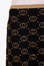 Jupe midi Gucci en laine noire/dorée à logo GG, taille L