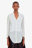 Helmut Lang White Cotton Silk Sheer Distressed Button Down Top Size P