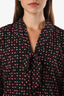 St. John Black/Red Silk Heart Pattern Bow Detail Long Sleeve Blouse Size 2