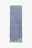 Hermès Navy/Light Blue Patterned Reversible Cashmere Fringe Scarf