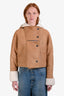 Loewe Tan Leather Shearling-Trim Collared Button Jacket Size 36