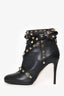Valentino Black Leather Rockstud Bow Heeled Ankle Boots Size 36