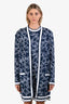 Pre-Loved Chanel™ 2019 Blue/White Floral Print Long Knit Open CC Cardigan Size 42