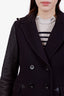 Burberry Brit Black Wool Leather Double Breasted Trench Coat Size 2