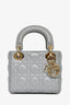 Christian Dior 2016 Pearl Grey Cannage Lambskin Mini Lady Dior with Chain
