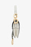 Christian Dior 2020 White Grained Leather Mini Saddle Bag with Canvas Strap