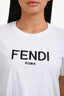 Fendi White/Black Cotton Embroidered Logo T-Shirt Size S