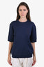 Hermès Navy Cotton Terry Embroidered Quarter-Sleeve Sweatshirt Size S