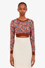 Philosophy di Lorenzo Burgundy Floral Cotton Cropped Sweater Size 38