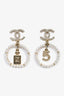Pre-loved Chanel™ 2020 Gold Tone Faux Pearl CC N°5 Clip On Earrings