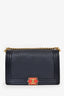Pre-loved Chanel™ 2013-14 Navy Embossed Lambskin Medium Cube Boy Shoulder Bag