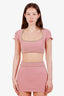 Guizio Pink Wool Scoop Neck Knit Crop Top with Mini Skirt Size XS/S