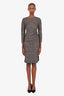 Weekend Max Mara Black/White Houndstooth Ruched Long Sleeve Midi Dress Size S
