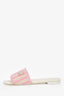 Pre-loved Chanel™ White/Pink Terrycloth Crochet Striped Mules Sandals Size 37.5