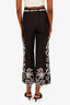 Maje Black/White Embroidered Cotton Tie Straight Leg Pants Size 34