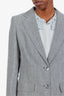 Max Mara Grey/White Linen Wool Herringbone Single Breasted Blazer Size 4