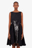 Lida Baday Black Glitter Sleeveless Pleated Midi Dress Size 6