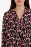 Gucci Black/Pink Silk Bulldog Printed Blouse Size 36