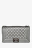 Pre-loved Chanel™ 2013 14 Silver Metallic Perforated Leather Old Medium Boy Bag