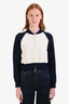 Christian Dior White/Navy Wool Logo Baseball Style Cropped Jacket Size 34