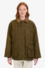 Miu Miu Army Green Viscose Cotton Wax Finish With Corduroy Collar Embroidered Logo Jacket Size 36