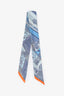 Hermès Blue/Grey/Orange Silk 'Selle de Dignitaire' Twilly