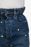 Miu Miu Blue Denim Crystal Embellished Floral Logo Mini Skirt Size 36