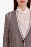 Brunello Cucinelli Grey Linen Open-Knit Sequin Cardigan Size M