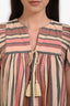 Ulla Johnson Pink/Grey Striped Cotton Blend Ruffled Shoulder Top Size 4