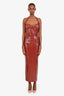 The New Arrivals Burgundy Coated Halter Top Midi Dress Size 36