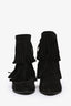 Saint Laurent Black Suede Fringe Ankle Boots Size 36