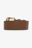 Ceinture Miu Miu en cuir marron avec boucle ajourée dorée ornée du logo, taille 75