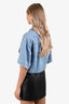 Fendi Light Blue Denim Cropped Short Sleeve FF Baguette Pocket Jacket Size 0