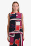 Hermès Navy/Red/Purple Patterned Silk Sleeveless Top Size 40