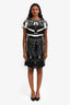 Hermès Black/White Silk Graphic Print Dress with Belt Size 36