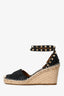 Valentino Black Leather Rockstud Espadrille Wedges Size 36
