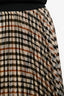Maje Cream/Brown Checkered Pleated Midi Skirt Size 2