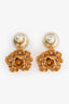 Christian Dior Gold Tone Pearl Floral 'Tribales' Earrings