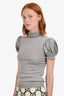 Red Valentino Grey Wool Turtleneck Fleece Puff Shoulder Top Estimated Size S