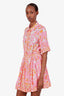 Maje Pink Linen Floral Print Slub Woven Mini Shirt Dress Size 36
