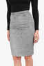 Max Mara Silver Satin Textured Midi Skirt Size 6