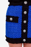 Balmain Blue/Black Frayed Tweed Button Mini Skirt Size 34