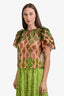 Ulla Johnson Green/Pink Silk Tie-Dye Puff Sleeve Size 4