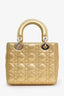 Christian Dior 2016 Gold Metallic Calfskin Cannage Small Lucky Badges My Lady Dior with Strap